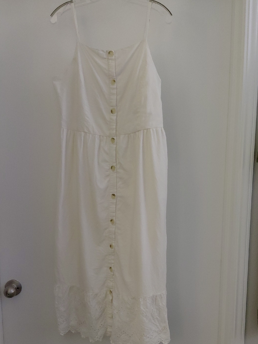 Cream Button-Front Eyelet Hem Sundress